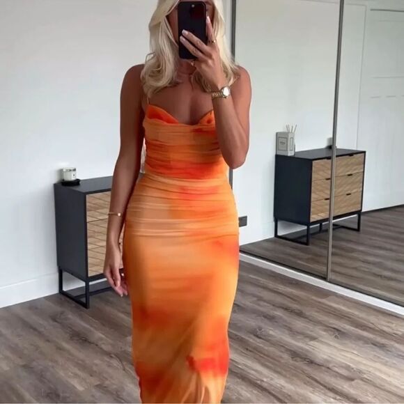 ZARA PRINTED DRAPED TULLE DRESS - Picture 5 of 15